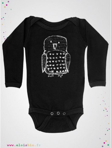 body-enfant-noir-motif-hibou-coton-bio-aarrekid