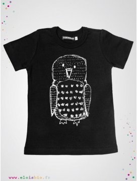 Tee-shirt enfant noir imprimé Hibou manches courtes