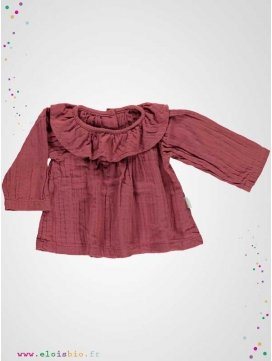 Blouse enfant col volant brique