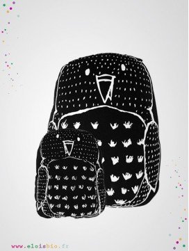 Coussin noir imprimé Hibou coton bio