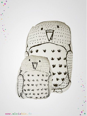 Coussin Hibou Blanc coton bio fabrication europe