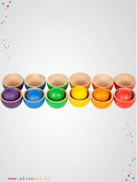 Bols et Balles en bois arc-en-ciel