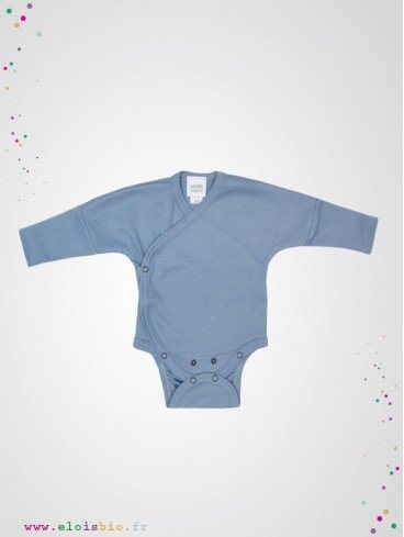 Body kimono naissance manches longues bleu coton bio