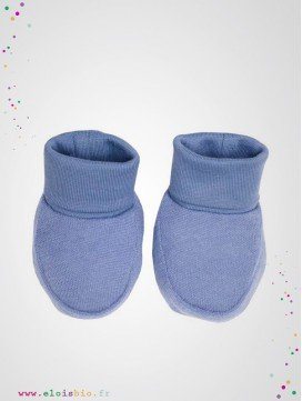 Chaussons naissance bébé bleu coton bio