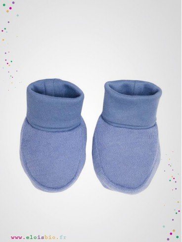 Chaussons naissance bébé bleu coton bio