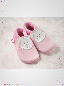 Chausson enfant en cuir Kitty Rose tannage végétal