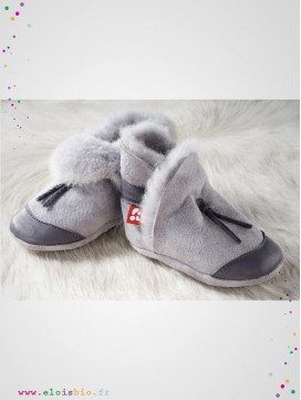 Chausson cuir fourrés gris