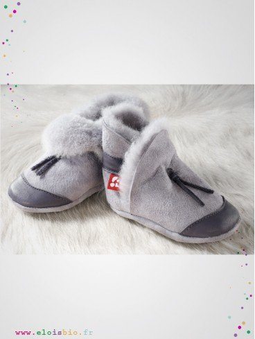 Chaussons cuir bébé enfant Etoiles grises