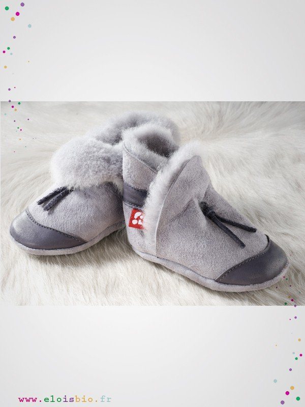 Chaussons cuir bébé enfant Etoiles grises