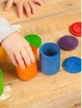 6 pots avec couvercles multicolores jeu enfant bois naturel