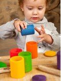 6 pots avec couvercles multicolores jeu enfant bois naturel