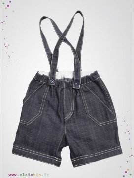 Short enfant à bretelles Bleu Denim