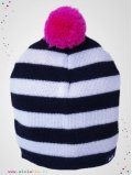 eloisbio-bonnet en laine black&white pompon cerise bellio