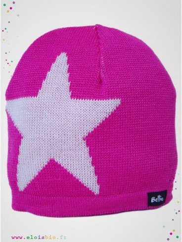 eloisbio-bonnet en laine etoile cerise-blanc bellio